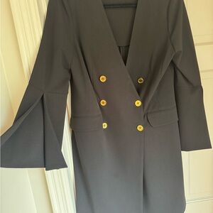 Calvin Klein Black Double-Breasted Blazer Dress with Gold Buttons